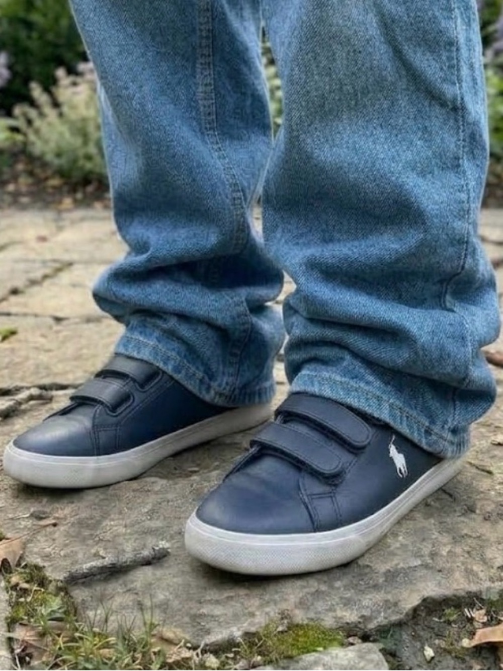 Polo Ralph Lauren Boys Navy Blue Velcro Sneakers Size 1 - Play Condition